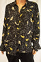 Charter Club Women Black Bird-Print Button Down shirt Top X-Large XL
