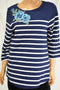 Charter Club Women Cotton Blue Striped Embroidered Blouse Top Large L