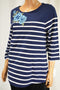 Charter Club Women Cotton Blue Striped Embroidered Blouse Top Large L