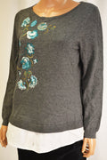 Charter Club Women's Gray Layered-Look Embroidered Sweater Top L