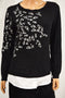 Charter Club Women Black Layered-Look Embroidered Sweater Top Medium M