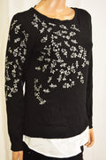 Charter Club Women Black Layered-Look Embroidered Sweater Top Medium M