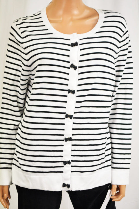 Charter Club Women Black Striped Bow Trim Button Down Cardigan Top XXL