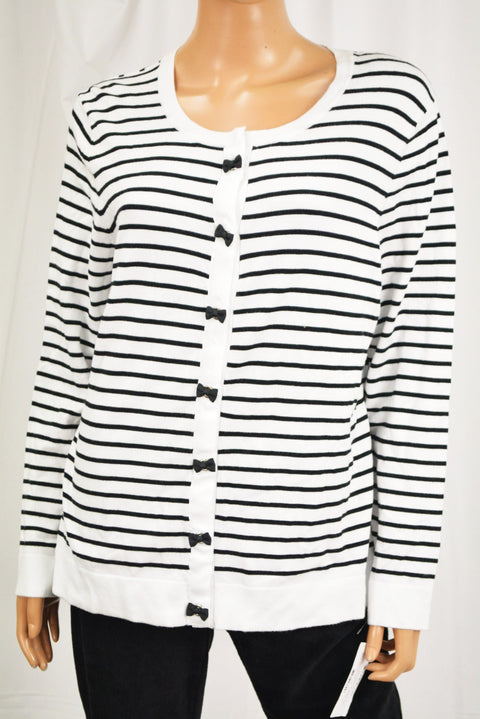 Charter Club Women Black Striped Bow Trim Button Down Cardigan Top XXL