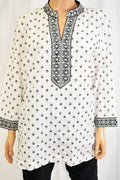 Charter Club Women White Embroidered Printed Tunic Blouse Top X-Large XL