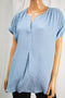 Charter Club Women Roll-Tab Split-Neck Blue Blouse Top Medium M