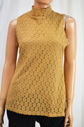 Charter Club Women Mock-Neck Sleeveless Brown Lace Blouse Top M