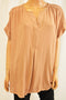 Charter Club Women Roll-Tab Split-Neck Brown Blouse Top Large L