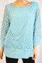 Charter Club Women 3/4 Sleeve Blue Chiffon hem Lace Blouse Top  L