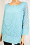 Charter Club Women 3/4 Sleeve Blue Chiffon hem Lace Blouse Top  L