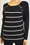 Charter Club Women Black Striped Embellished Elbow-Patch Sweater Top XL