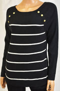 Charter Club Women Black Strip Embellished Elbow-Patch Sweater Top XXL