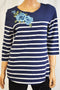 Charter Club Women Cotton Blue Striped Embroidered Blouse Top Medium M