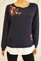 Charter Club Women Blue Embroidered Layered-Look Sweater Top XL