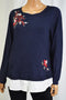 Charter Club Women Blue Embroidered Layered-Look Sweater Top XL