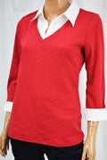 Karen Scott Women 3/4 Slv Cotton Red Layered-Look Blouse Top Small S