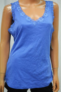 Karen Scott Women Sleeveless Blue Lace-Trim Tank Blouse Top Large L