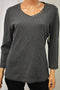 Karen Scott Women V-Neck cotton Gray Button Trim Blouse Top Medium M