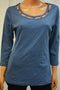 Karen Scott Women's Cutout-Neck Cotton Blue Blouse Top Medium M