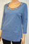 Karen Scott Women's Cutout-Neck Cotton Blue Blouse Top Medium M