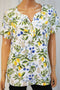Karen Scott Women Short Slv White Floral-Print Henley Blouse Top Large L