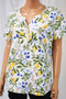 Karen Scott Women Short Slv White Floral-Print Henley Blouse Top Large L