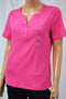 Karen Scott Women's Short Sleeve Pink Henley Blouse Top Petite PL