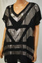 Charter Club Women's V-Neck Black Sheer Sequined Blouse Top XXL