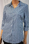 Charter Club Women's Roll-Tab Blue Printed Button Down Shirt  4
