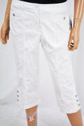 Karen Scott Women White Button-Hem Twill Capri Cropped Pant Petite 8P