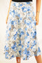 Grace Elements Linen Blend Women's Blue/Grey Floral Button Down A-Line Skirt 16