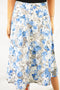 Grace Elements Linen Blend Women's Blue/Grey Floral Button Down A-Line Skirt 16