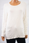 New Alfani Women's Scoop-Neck Ruched Long-Sleeves Stretch White Tee Blouse Top L - evorr.com