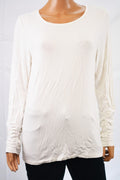 New Alfani Women's Scoop-Neck Ruched Long-Sleeves Stretch White Tee Blouse Top L - evorr.com