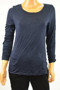 New Alfani Women's Round-Neck Ruched Long-Sleeve Stretch Blue Solid Blouse Top M - evorr.com