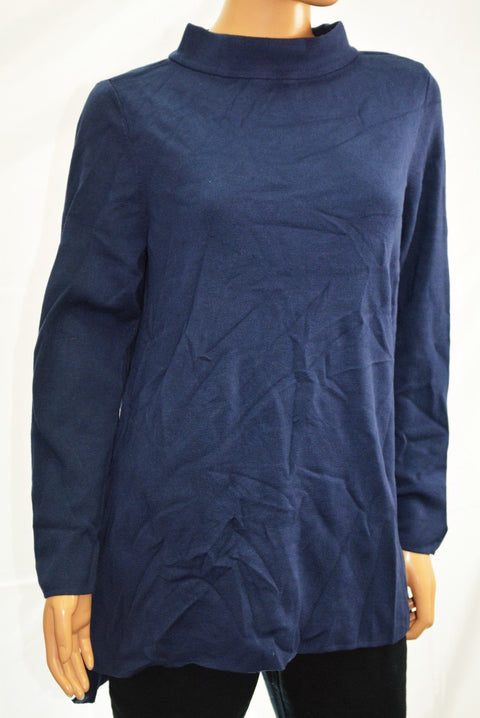 Alfani Women's Mock-Neck Long Sleeve Blue Solid Hi-Low Tunic Sweater Top XL - evorr.com