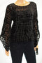 Alfani Women's Angel Sleeve Black Sheer Velvet Burnout Blouson Blouse Top L - evorr.com