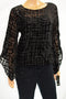 Alfani Women's Angel Sleeve Black Sheer Velvet Burnout Blouson Blouse Top M - evorr.com