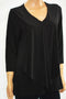 Alfani Women's V-Neck 3/4 Sleeve Stretch Black Layered-Look Draped Blouse Top L - evorr.com