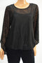 Alfani Women's Angel Sleeve Stretch Black Sheer Layered Blouson Blouse Top M - evorr.com