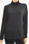 Alfani Women's Turtleneck Ruched Long-Sleeve Stretch Black Tee Blouse Top XL - evorr.com