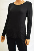 Alfani Women's Crew Neck Ruched Long-Sleeve Stretch Black T-Shirt Blouse Top S - evorr.com