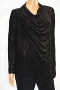 Alfani Women Cowl Neck Black Print Velvet Layered 2-PC Wrap Blouse Top M - evorr.com