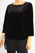 Alfani Women's Stretch Black Layered Look Chiffon-Hem Velvet Tunic Blouse Top M - evorr.com