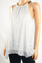 Alfani Women Chain-Neck Metallic Silver Lurex Textured Halter Tunic Blouse Top M - evorr.com