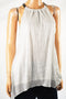 Alfani Women Chain-Neck Metallic Silver Lurex Textured Halter Tunic Blouse Top M - evorr.com