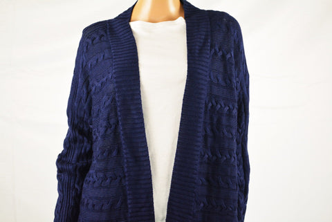 Lauren Ralph Lauren Women's Blue Open Front Cable Knit Cardigan Shrug Top L - evorr.com