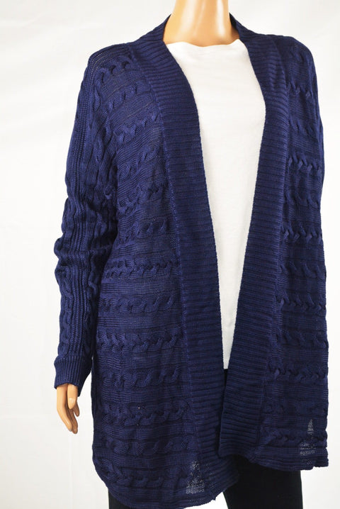 Lauren Ralph Lauren Women's Blue Open Front Cable Knit Cardigan Shrug Top L - evorr.com