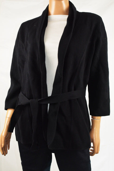 Alfani Women's 3/4 Sleeve Black Open Front Belted Sweater Jacket Cardigan L - evorr.com