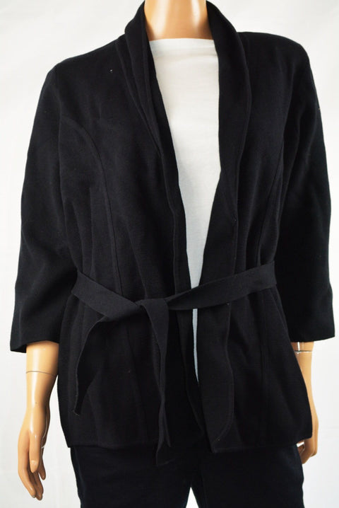 Alfani Women's 3/4 Sleeve Black Open Front Belted Sweater Jacket Cardigan XL - evorr.com